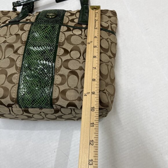 Coach Purse Signature Jacquard North South Green Python Deep Khaki Shoulder Bag - Picture 12 of 16